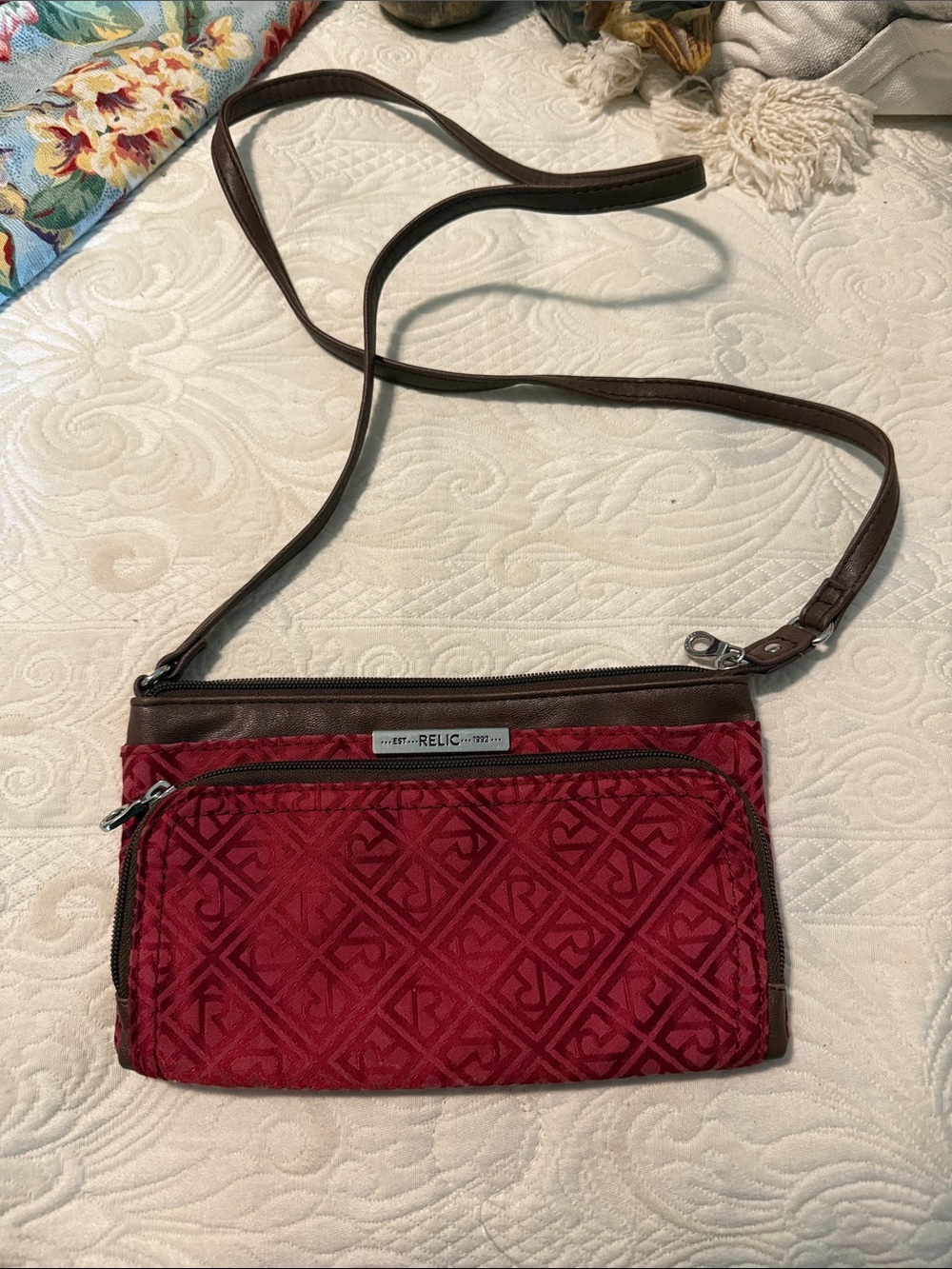 Relic Burgundy Crossbody with Brown Strap